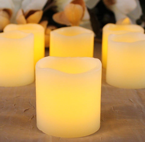 Set of 6 Votive 2"x 2" Ivory Wax and Amber Yellow Flame Set of 6