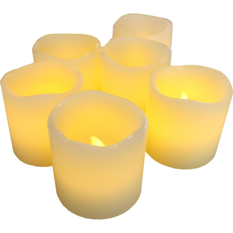 Set of 6 Votive 2"x 2" Ivory Wax and Amber Yellow Flame Set of 6