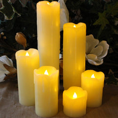 Slim LED Candles with Timer Option, Set of 6 Slim Ivory Wax and Amber Flame