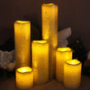 Image of Narrow Set of 6 Slim Textured Gold With Amber Yellow Flame Flameless Candles with Timer