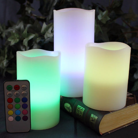 Multi Color Flameless Wax Candles Set of 3 with Remote and Timer