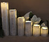 Image of Narrow Set of 6 Textured Silver With Warm White Flame LED Candles with Timer