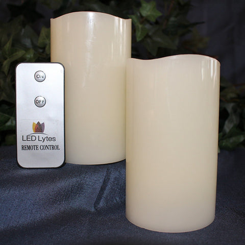 Pillar Candles with Amber Yellow Flame, Set of 2 Flameless Wax and Remote