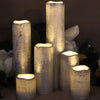 Image of Narrow Set of 6 Textured Silver With Warm White Flame LED Candles with Timer