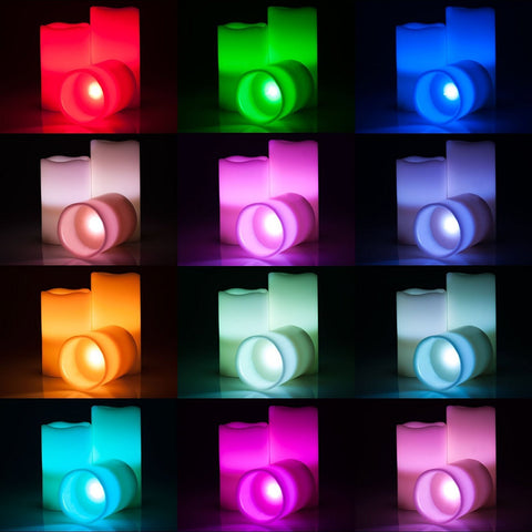 Multi Color Flameless Wax Square Candles Set of 3 with Remote and Timer