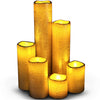 Image of Narrow Set of 6 Slim Textured Gold With Amber Yellow Flame Flameless Candles with Timer