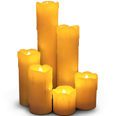 Slim LED Candles with Timer Option, Set of 6 Slim Ivory Wax and Amber Flame