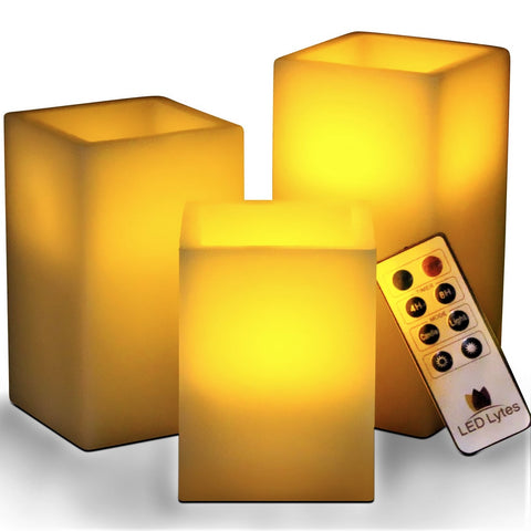 Flameless Square Wax Candles with Remote and Timer Set of 3